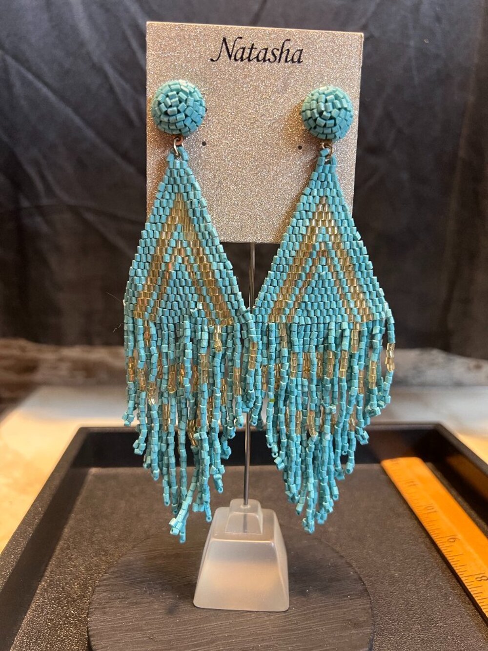 NWT Natasha Coture Turquoise and Goldtone Seed Bead Earrings